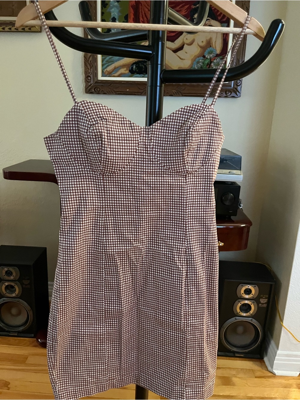 Gingham Bustier Mini Dress - Brown & White